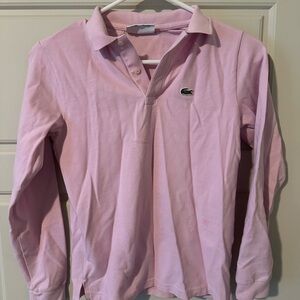 Lacoste for J Crew Pink Polo Youth 12 Fits Womens XS S Long Sleeve Croc Shirt